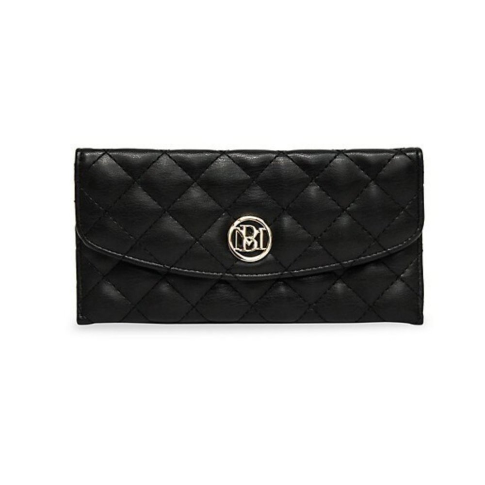Studio Badgley Mischka Black Long Wallet Diamond Quilted Vegan Leather NWT!